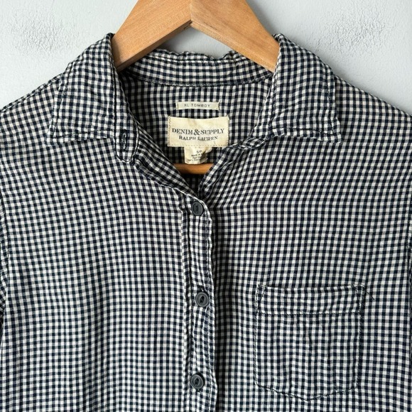 Ralph Lauren Denim Supply Blue Cream Micro Gingham Button Down Size Small - Picture 4 of 4